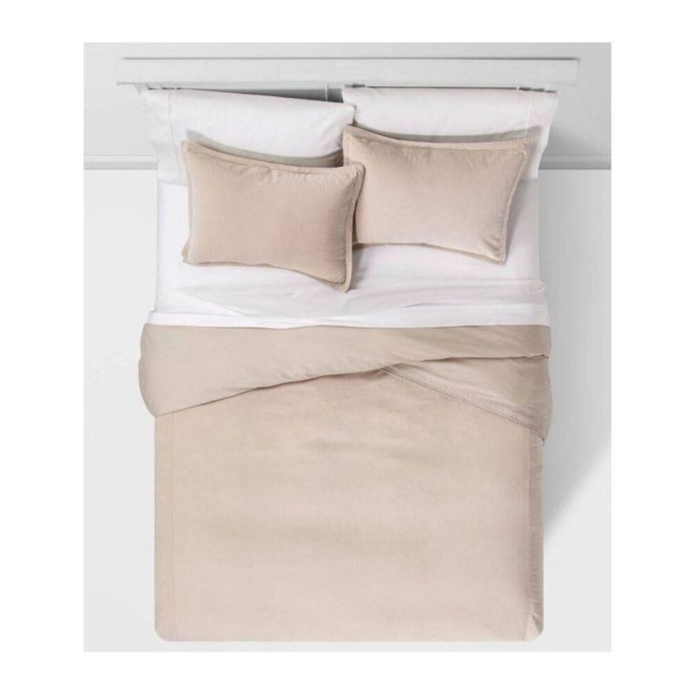 Threshold - Full/Queen Solid Velvet Duvet & Sham Set Birch - Threshold
